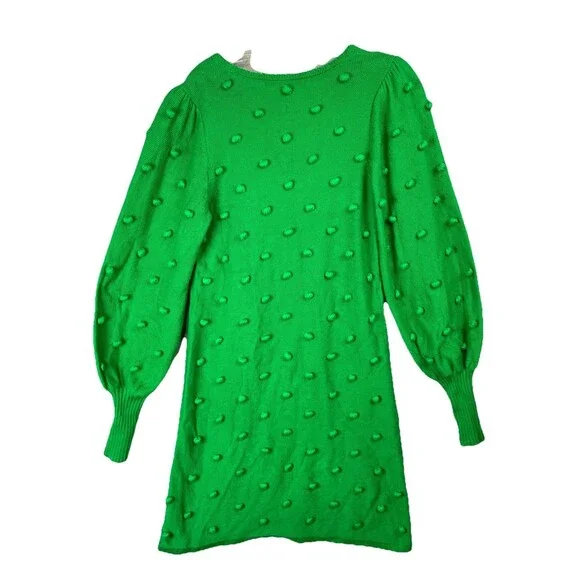 Lilly Pulitzer Women Small Sweater Kippa Dress Green Knit Pom Pom Puff Sleeve - Picture 7 of 7